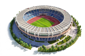 Aerial view of Olympic soccer stadium isolated on white background. Arena for international sports competitions