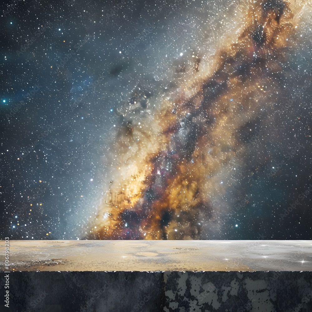 Poster a flat ground with starry sky in the background for product display presentation