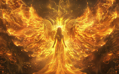 Divine Phoenix: Goddess Beauty Bathed in Sunlight flame