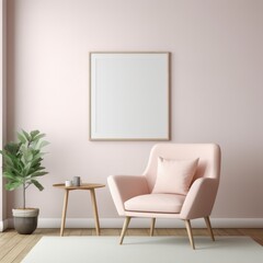 Frame mockup in a minimalist room, displayed on a wall with a soft pastel hue, creating a calm atmosphere.