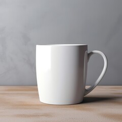 Obraz premium Contemporary white coffee mug mockup on a neutral background, featuring soft shadows and a cozy vibe.