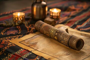 Fototapeta premium Retro, mysterious cave of Elijah, an ancient Bible and the whisper of Old Testament prophecy, Futuristic , Cyberpunk