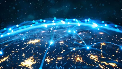 Fiber optic network with hyperfast broadband for global data transfer. Concept Fiber Optic Technology, Hyperfast Broadband, Global Data Transfer, Network Infrastructure