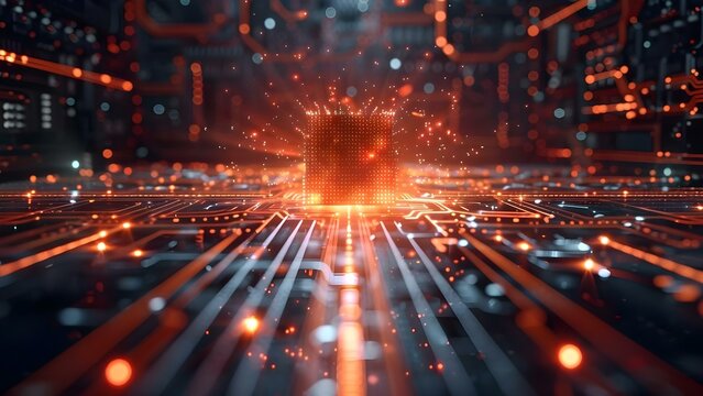 Quantum computing technology for advanced computing solutions and scientific advancements. Concept Quantum Computing, Advanced Technology, Scientific Research, Computing Solutions