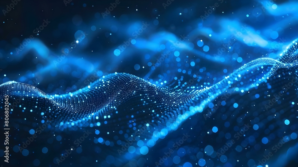 Poster blue digital waves in abstract tech background symbolizing neural network connections. concept blue 
