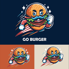 Go Burger cute logo, cartoon logo, illustration burger. isolated