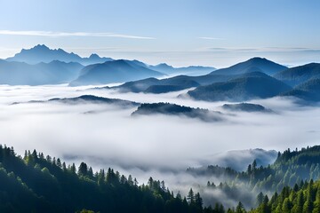 Wonderful mountains, fog, mountain scenery, stickers, illustrations, white background, ai, generative, hiking, aspiration, confidence, achievement, challenge spirit