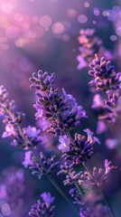 A mesmerizing image of lavender flowers against a background with dreamy bokeh lights creating a magical atmosphere