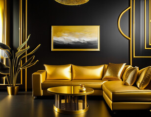 ゴールドと黒で統一されたゴージャスな部屋のイメージ