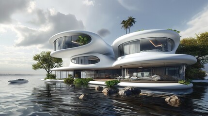 Obraz premium A Floating House On A Lake.