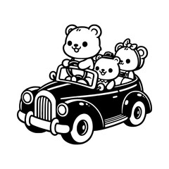 Obraz premium cute bear riding classic car