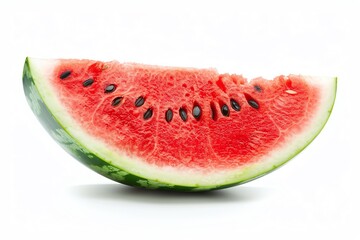 A slice of watermelon on a white background. The watermelon is ripe and juicy, with a sweet, refreshing flavor.