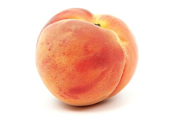 A single peach sits on a white table