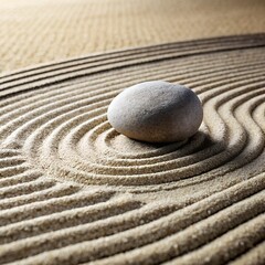 Fototapeta na wymiar Zen garden. Stone on raked sand. Mini rock garden