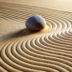 Fototapeta na wymiar Zen garden. Stone on raked sand. Mini rock garden