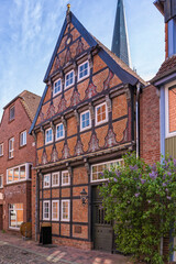 Historic half-timbered house at the old-town of Buxtehude, Lower Saxony, Germany