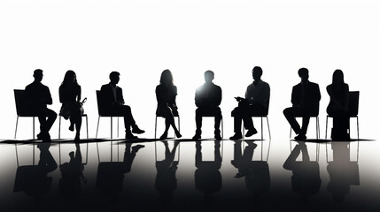 Diverse Business Professionals Engaged in Conference Discussion, Silhouette Medium Group of Men and Women Seated Indoors