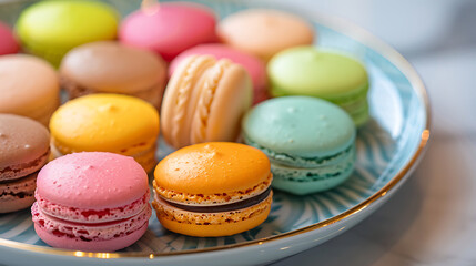 Fototapeta na wymiar Colorful almond cookies, food photography of yammi dessert, vibrant colours