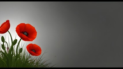 Illustration for anzac day with red poppy flowers and place for text. Generative AI 