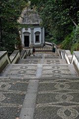 Traditional Portuguese style pavement called Calçada in the stairs of the Bom Jesus do Monte sanctuary near Braga, Portugal