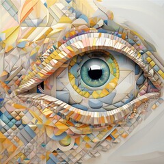 The Binary alphabet flowing within the intricate patterns of an eye  low poly