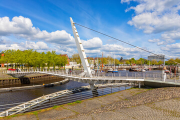 Modern drawbridge at the museum ship harbor of Bremen-Vegesack, Germany