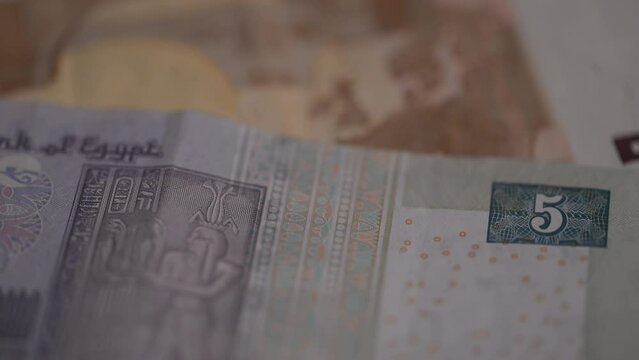 Macro of Egypt’s currency, the Egyptian pound, 5 pound bank note 
