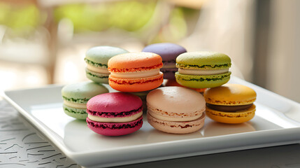 Fototapeta premium Colorful almond cookies, food photography of yammi dessert, vibrant colours