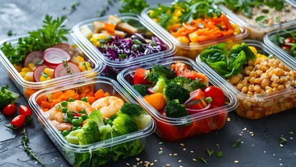 Fresh nutritious meal prep in portioncontrolled containers for healthy eating habits. Concept Meal prepping, Nutritious meals, Portion control, Healthy eating habits, Container organization