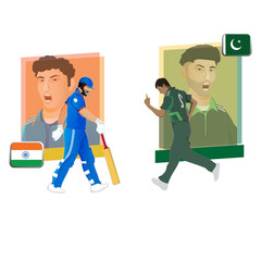 Cricket Match Between India VS Pakistan Player Team Character Illustration, Advertising Poster Design.