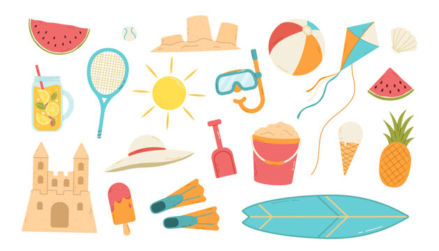 Summer beach elements set. Flat isolated vector illustration