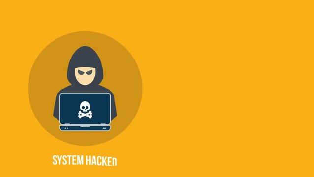 Hacker with laptop computer stealing confidential data	