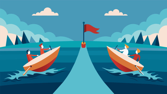 As the boats draw closer to the finish the intensity of the race reaches a peak with teams giving their all to cross the line first.. Vector illustration