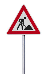 Verkehrsschild Warnung vor Baustelle isoliert  mit Transparenz