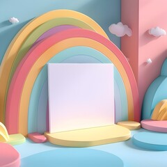 Bright Rainbow Themed Greeting Card Mockup on Pastel Backdrop for Kids