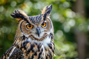 Obraz premium Close-up portrait of an owl head. Beautiful simple AI generated image in 4K, unique.