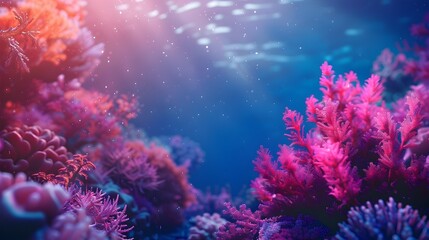 Obraz premium Colorful Underwater Coral Reef Scene with Space for Overlay Text