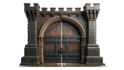 Medieval castle door isolated on white background