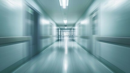 A blurred, dreamlike shot of a hospital hallway, with the walls and floor melting into each other in a surreal landscape.