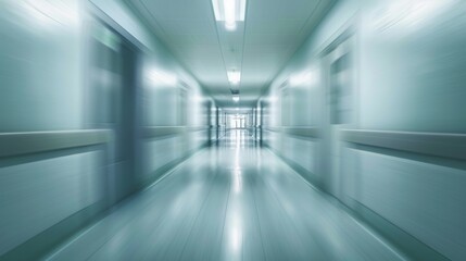 Obraz premium A blurred, dreamlike shot of a hospital hallway, with the walls and floor melting into each other in a surreal landscape.