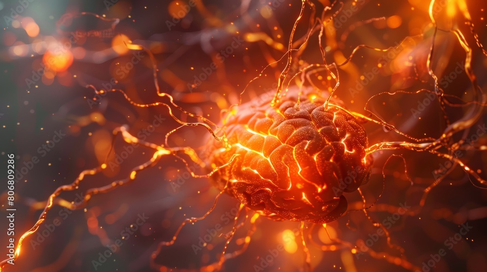 Poster A close-up photorealistic image of a brain scan, showcasing the intricate neural pathways and glowing electrical activity.
