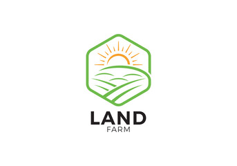 landscape with sun logo. creative agriculture symbol vector design