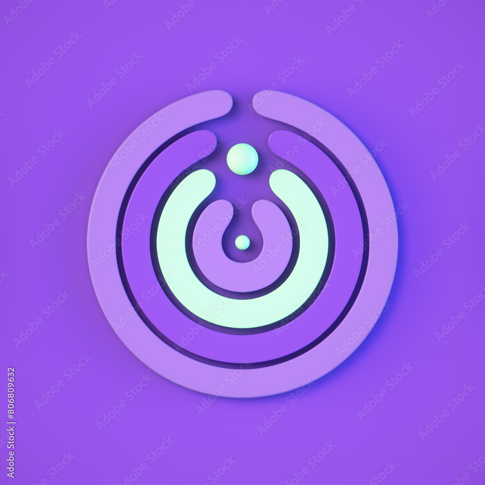 Poster colorful abstract digital illustration of expanding and contracting rings on purple background. 3d r