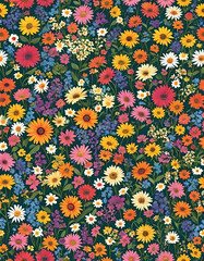 Colorful flower composition. Beautiful floral digital illustration. CG Artwork Background