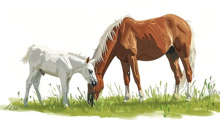 cartoon horse on green grass on a white background - Powered by Adobe