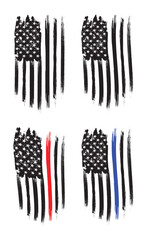 Grunge USA, police, firefighter flag vector design.