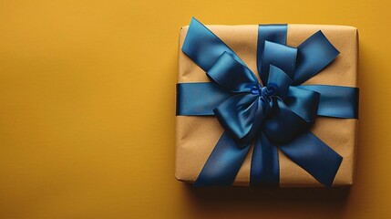 A yellow box with a blue ribbon on top