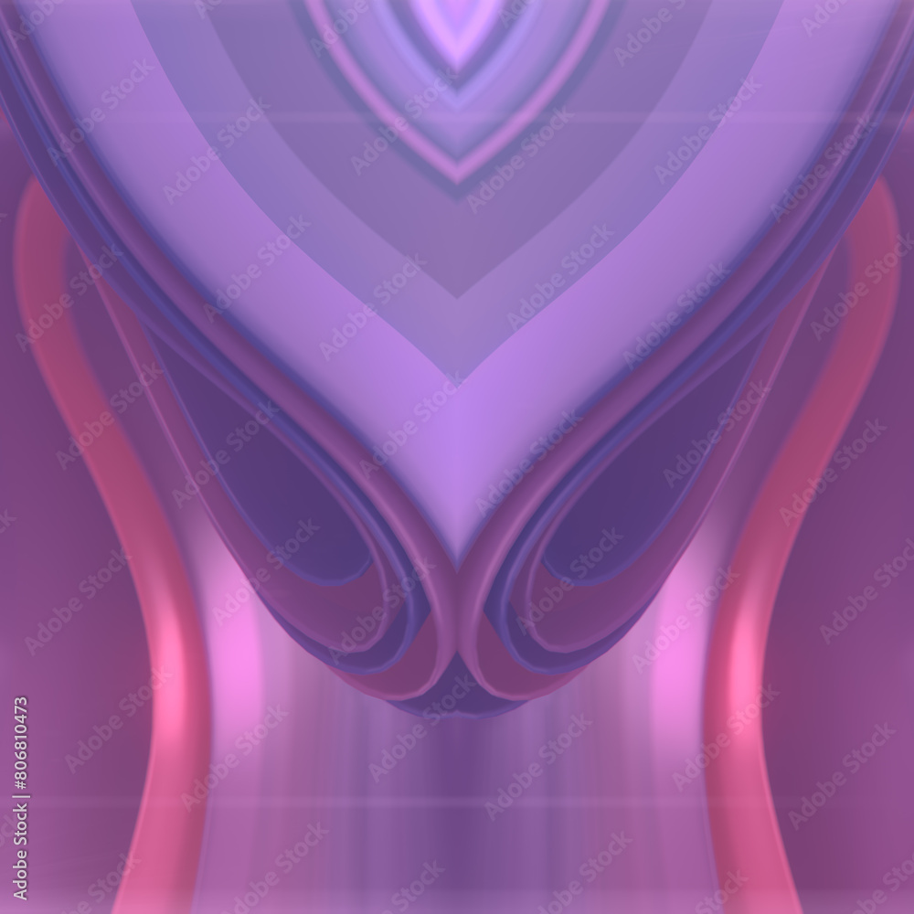 Poster Symmetrical pattern of three-dimensional colored fabric stripes flying in the wind. 3d rendering digital illustration