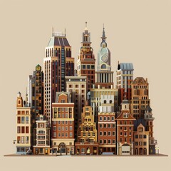 Obraz premium A beautiful building skyline, artfully composed to highlight architectural beauty, as a model isolated on a solid color background