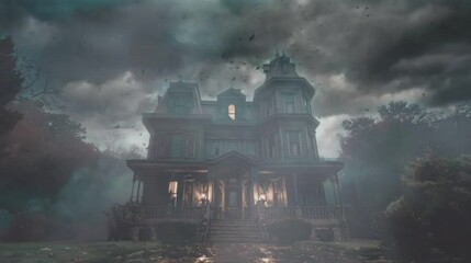 haunted house and cloudy weather with lightning . seamless looping time-lapse virtual video Animation Background. - Powered by Adobe